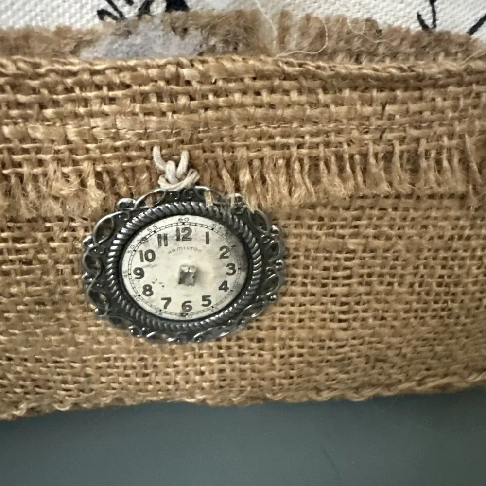 Vintage Burlap Pillow Organza Ruffles  Handwritten Letter Shabby Chic Farmhouse